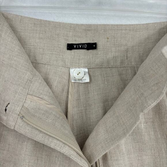 Vivid 100% Linen High Rise Trouser Pants Straight Leg Beige Women's Size 4 - Picture 3 of 12